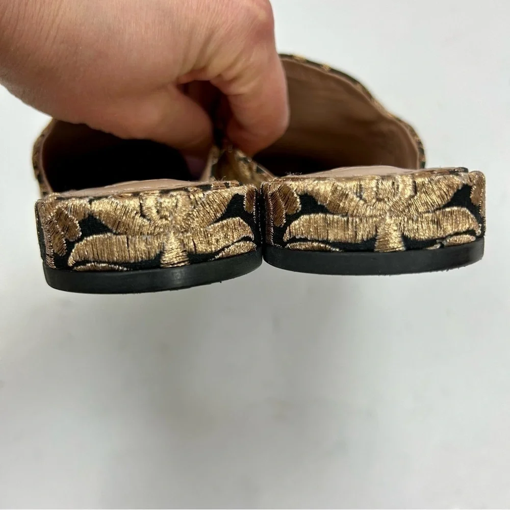 Tory Burch Carlotta Naya Brocade Embroidered Mules Gold Size 6